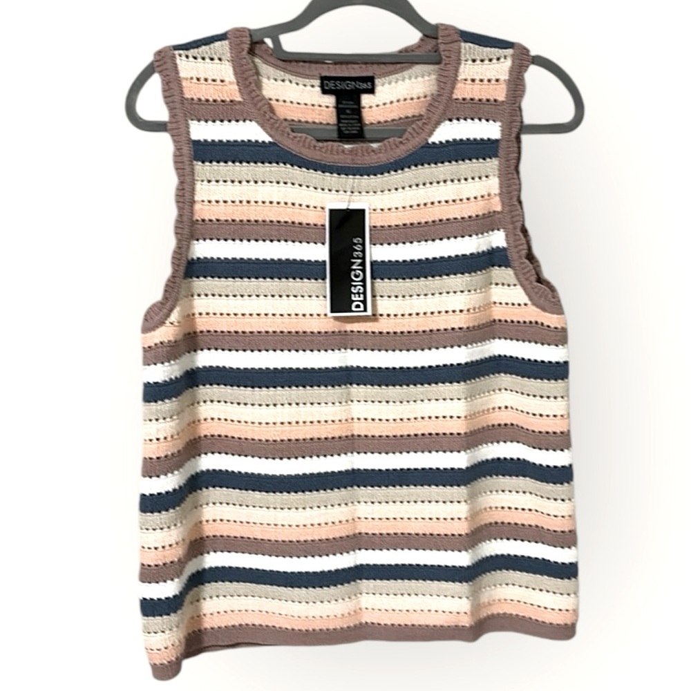 NWT Design History Stripe Pointelle cotton knit tank top sz XL - Picture 2 of 5